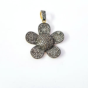 Beautiful Rosecut Full Pave Diamond Pendant 925 Sterling Silver Handmade Finish Flower Design Diamond Pendant Jewelry