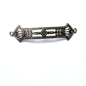 Antique Look Rosecut Pave Diamond Bracelet Connector 925 Sterling Silver Handmade Finish Blue Sapphire/Ruby/Emerald Diamond Connector Charms