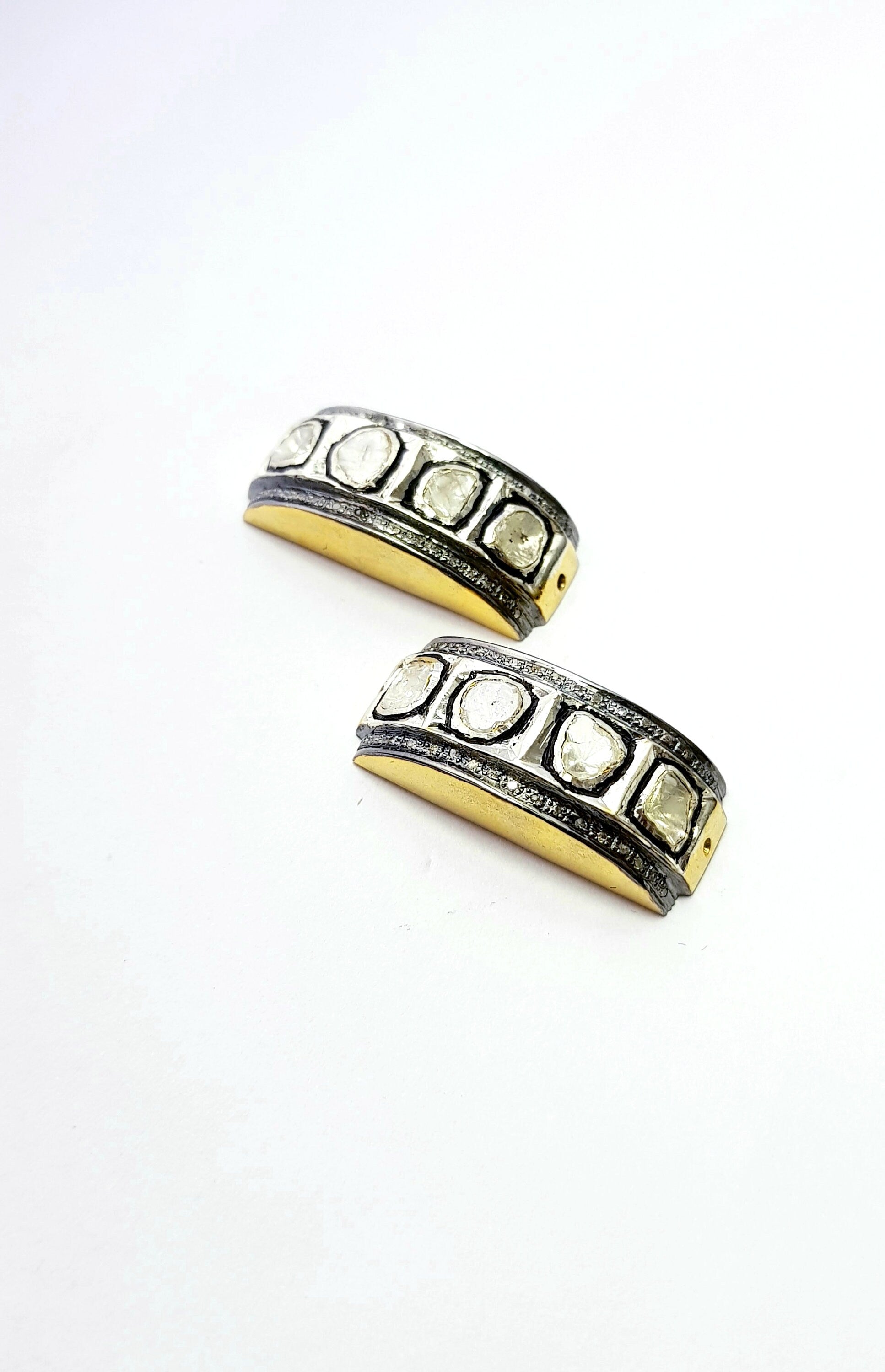 Beautiful Flat Diamond Designer Rosecut Pave Diamond Bracelet Connector 925 Sterling Silver Handmade Finish Diamond Connector Charms