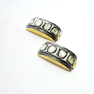 Beautiful Flat Diamond Designer Rosecut Pave Diamond Bracelet Connector 925 Sterling Silver Handmade Finish Diamond Connector Charms