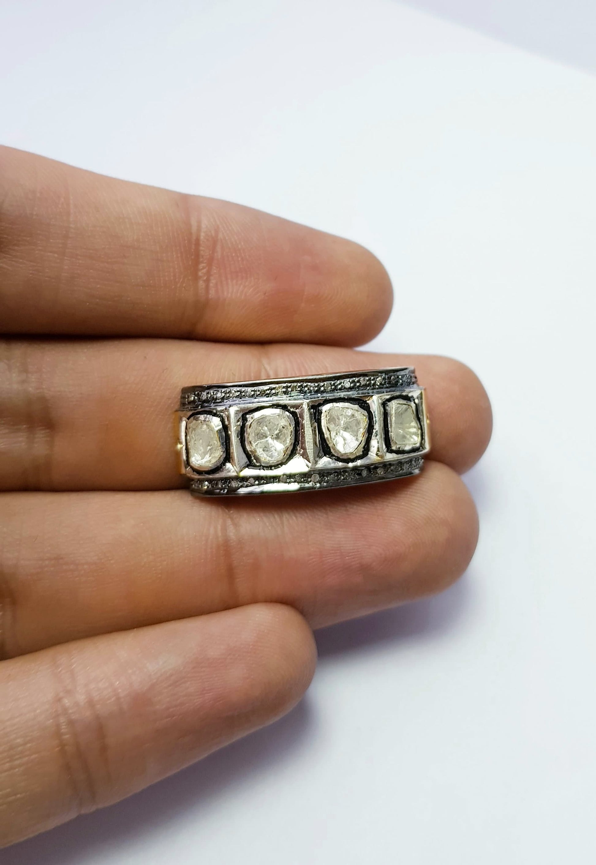 Beautiful Flat Diamond Designer Rosecut Pave Diamond Bracelet Connector 925 Sterling Silver Handmade Finish Diamond Connector Charms