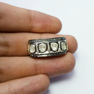 Beautiful Flat Diamond Designer Rosecut Pave Diamond Bracelet Connector 925 Sterling Silver Handmade Finish Diamond Connector Charms