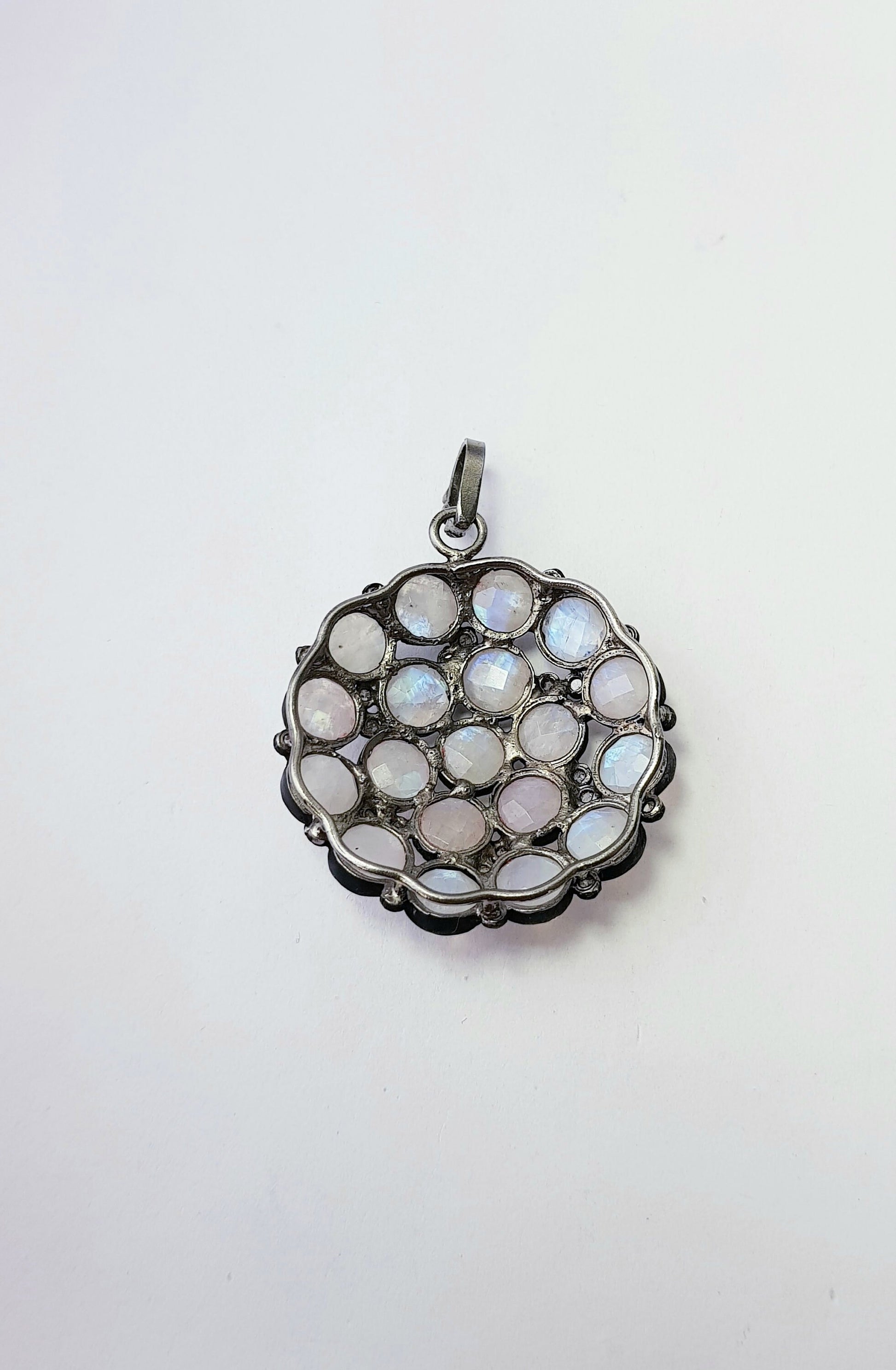 Very beautiful rainbow moon stone designer Rosecut pave diamond pendant 925 sterling silver handmade finish diamond jewelry pendant