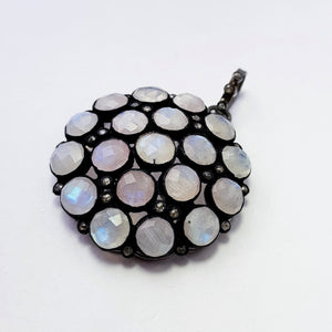 Very beautiful rainbow moon stone designer Rosecut pave diamond pendant 925 sterling silver handmade finish diamond jewelry pendant