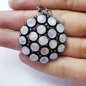 Very beautiful rainbow moon stone designer Rosecut pave diamond pendant 925 sterling silver handmade finish diamond jewelry pendant