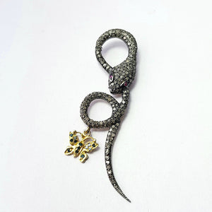 Beautiful Snake Designer Victorian Look Rosecut Pave Diamond Pendant 925 Sterling Silver Handmade Finish Diamond Jewelry Pendant