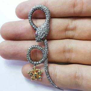 Beautiful Snake Designer Victorian Look Rosecut Pave Diamond Pendant 925 Sterling Silver Handmade Finish Diamond Jewelry Pendant