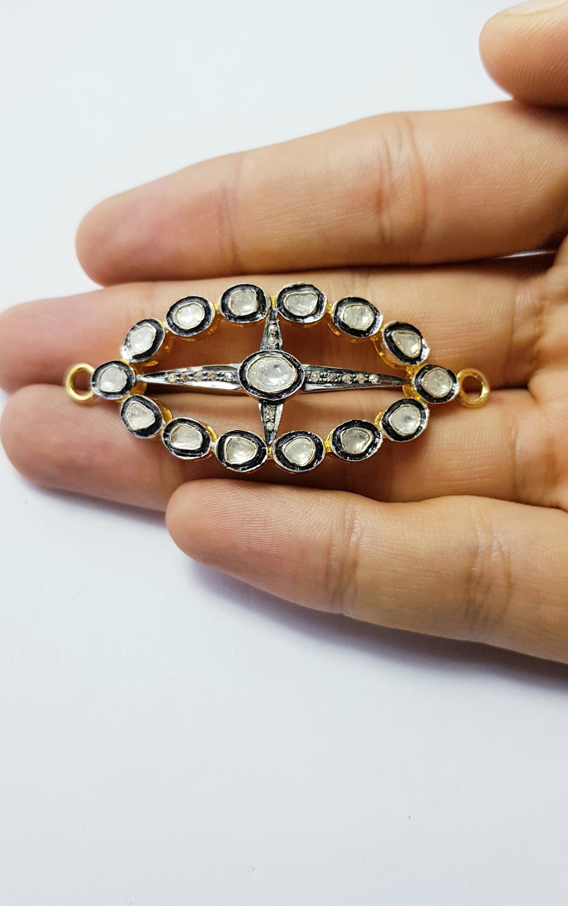 very beautiful flat diamond designer Rosecut pave diamond bracelet connector 925 sterling silver handmade finish diamond connector jewelry