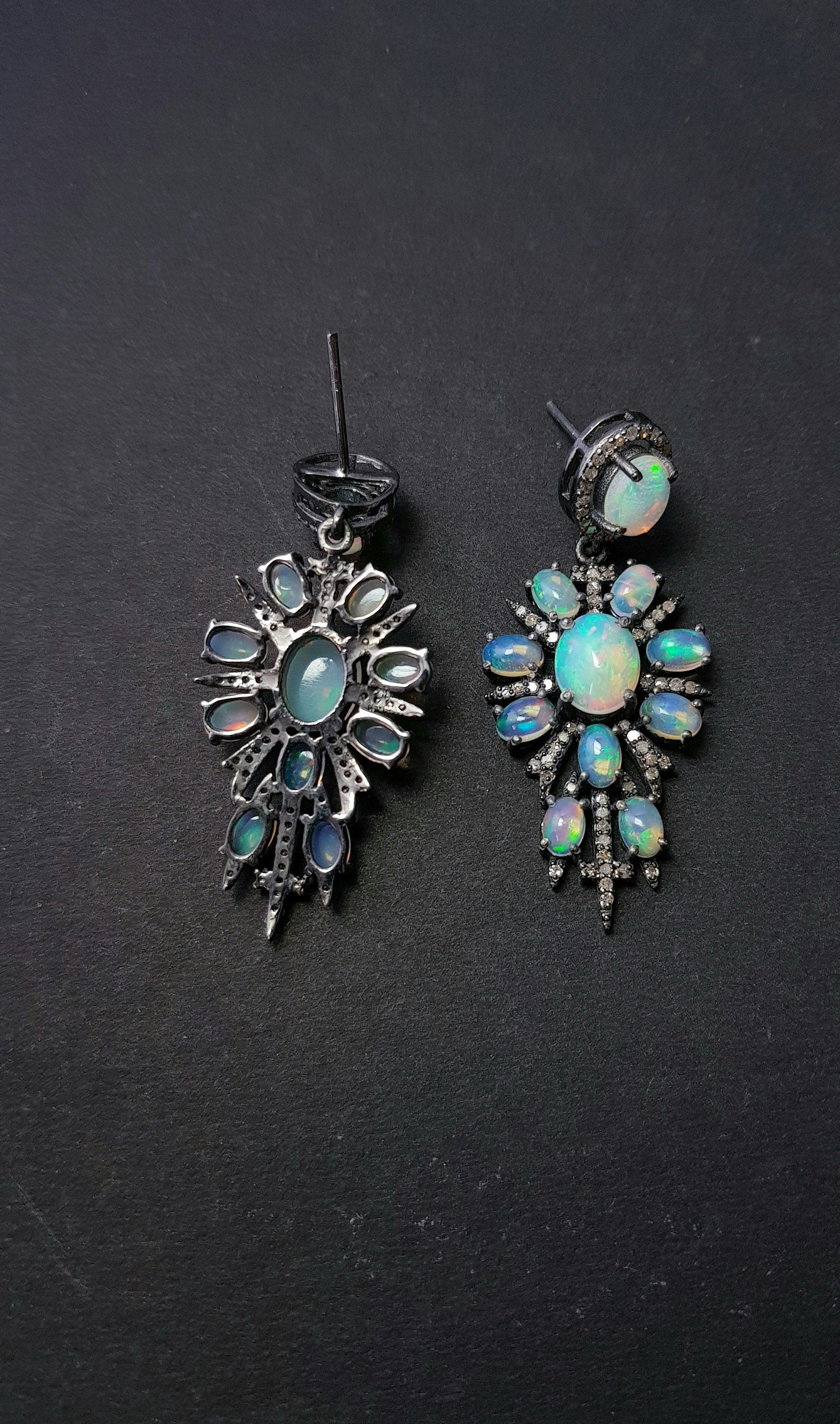 Rosecut pave diamonds and Ethiopian opal AAA nice quality earring,antique look designer unique one of a kind earring