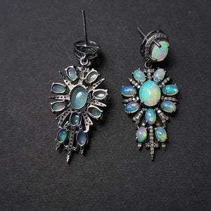 Rosecut pave diamonds and Ethiopian opal AAA nice quality earring,antique look designer unique one of a kind earring