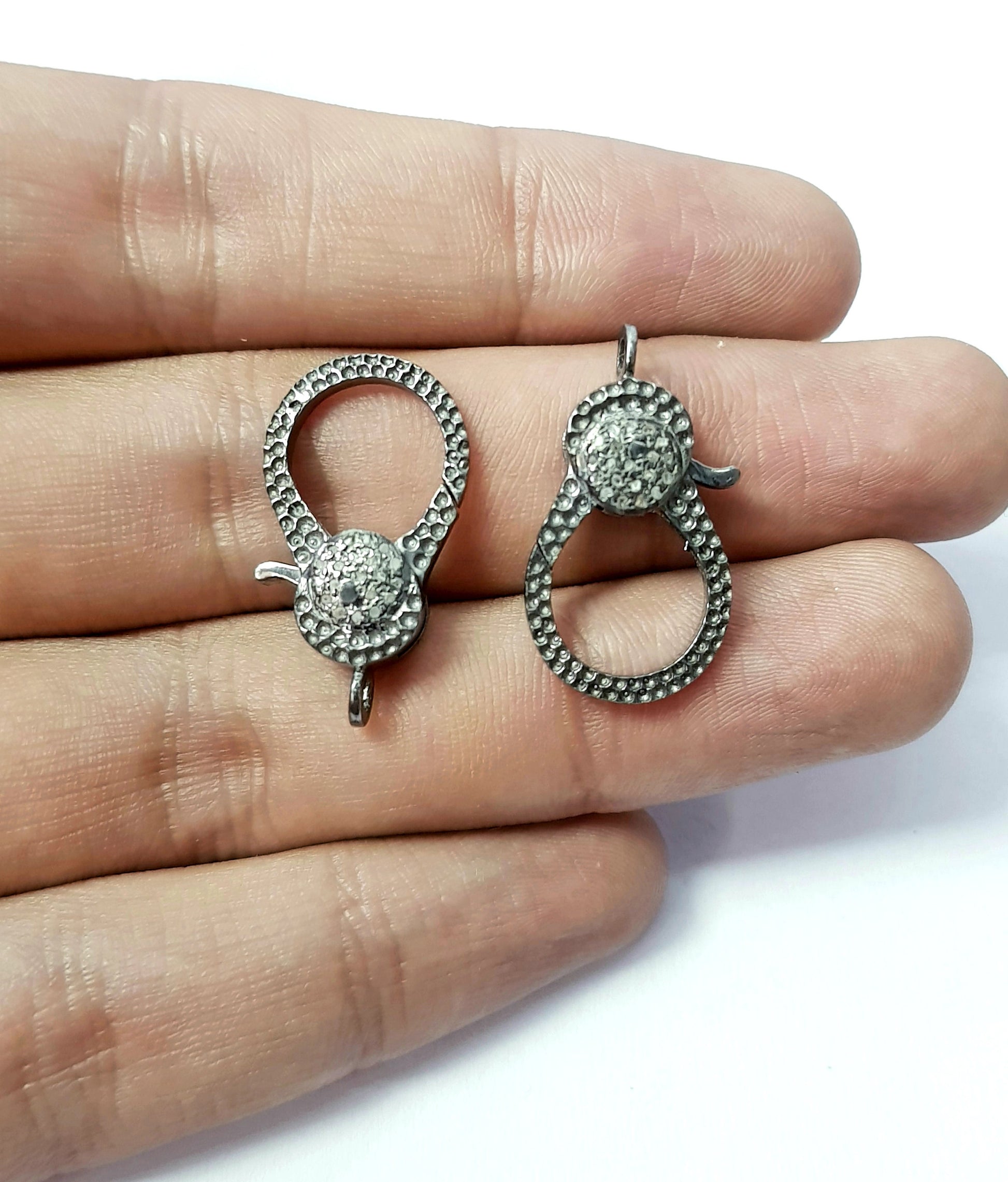Designer Rosecut Pave Diamond Lobster Design Clasps 925 Sterling Silver Handmade Finish Clasps With Matching Diamond Jump Ring