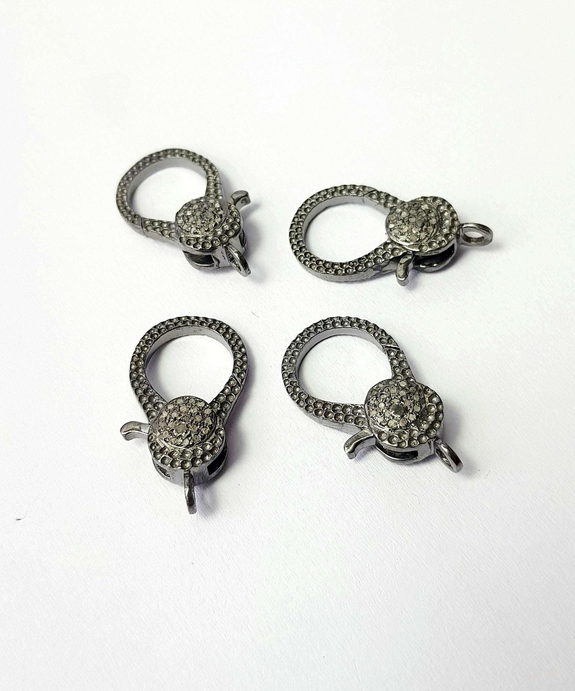 Designer Rosecut Pave Diamond Lobster Design Clasps 925 Sterling Silver Handmade Finish Clasps With Matching Diamond Jump Ring