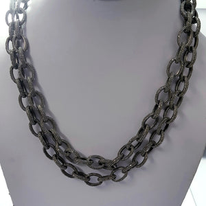 Rose cut pave diamond chain necklace pendent 925 sterling silver handmade oxidised finish diamond chain 36