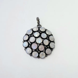 Very beautiful rainbow moon stone designer Rosecut pave diamond pendant 925 sterling silver handmade finish diamond jewelry pendant