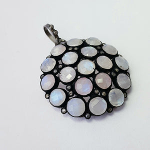 Very beautiful rainbow moon stone designer Rosecut pave diamond pendant 925 sterling silver handmade finish diamond jewelry pendant