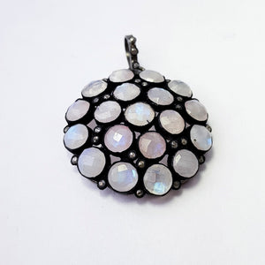 Very beautiful rainbow moon stone designer Rosecut pave diamond pendant 925 sterling silver handmade finish diamond jewelry pendant