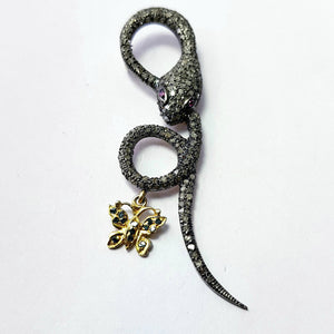 Beautiful Snake Designer Victorian Look Rosecut Pave Diamond Pendant 925 Sterling Silver Handmade Finish Diamond Jewelry Pendant