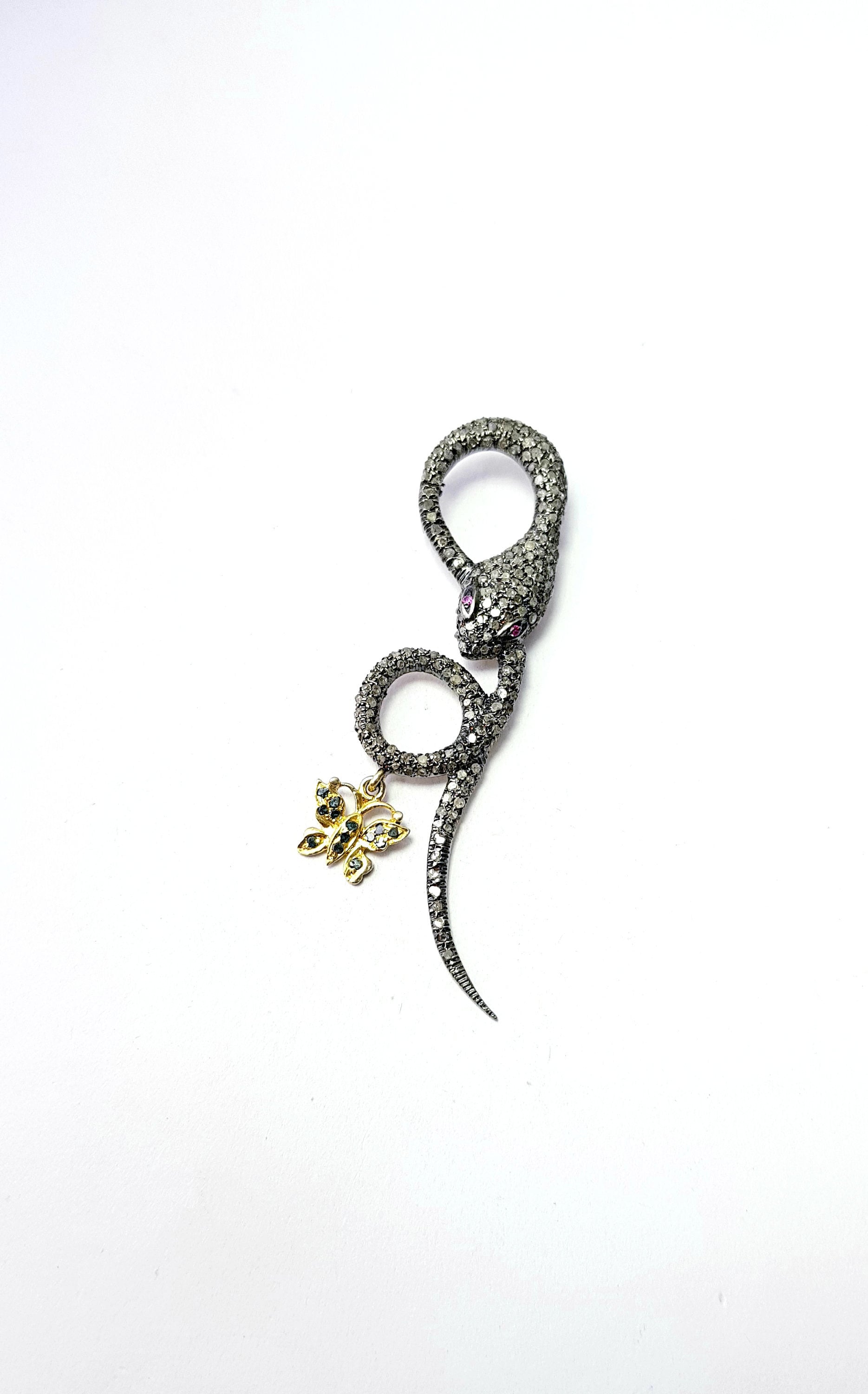 Beautiful Snake Designer Victorian Look Rosecut Pave Diamond Pendant 925 Sterling Silver Handmade Finish Diamond Jewelry Pendant