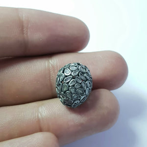 Flat Diamond Antique Look Oval Design Rosecut Pave Diamond Beads Spacers 925 Sterling Silver Handmade Silver Finish Diamond Beads 15mm Size
