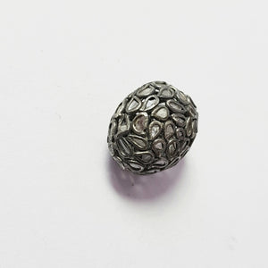 Flat Diamond Antique Look Oval Design Rosecut Pave Diamond Beads Spacers 925 Sterling Silver Handmade Silver Finish Diamond Beads 15mm Size
