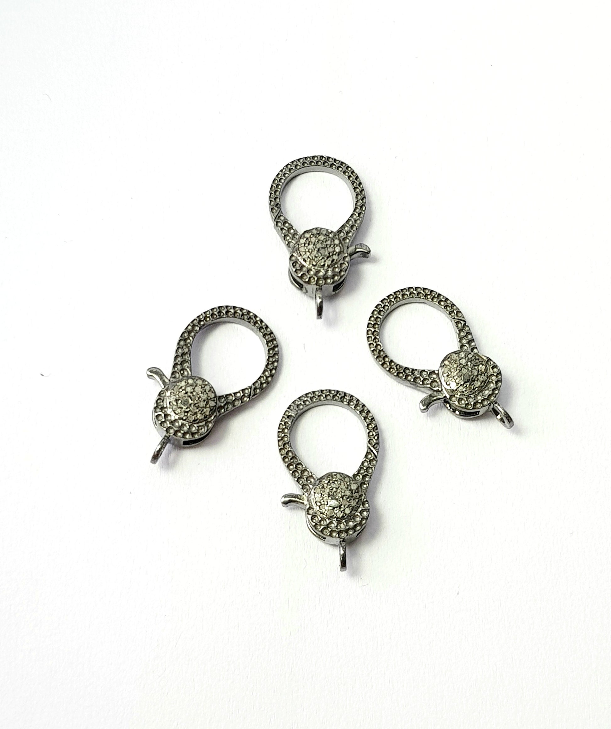 Designer Rosecut Pave Diamond Lobster Design Clasps 925 Sterling Silver Handmade Finish Clasps With Matching Diamond Jump Ring