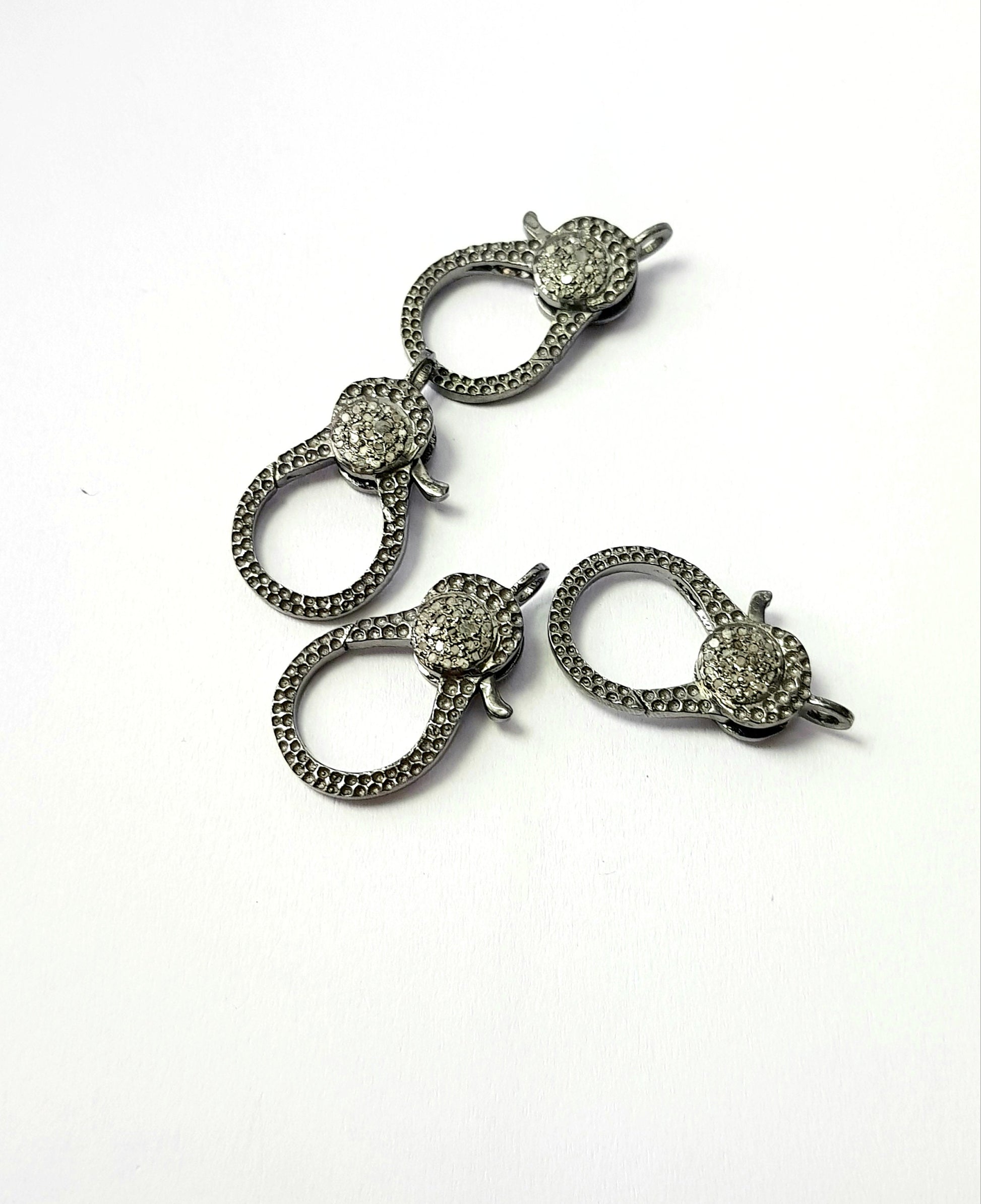 Designer Rosecut Pave Diamond Lobster Design Clasps 925 Sterling Silver Handmade Finish Clasps With Matching Diamond Jump Ring