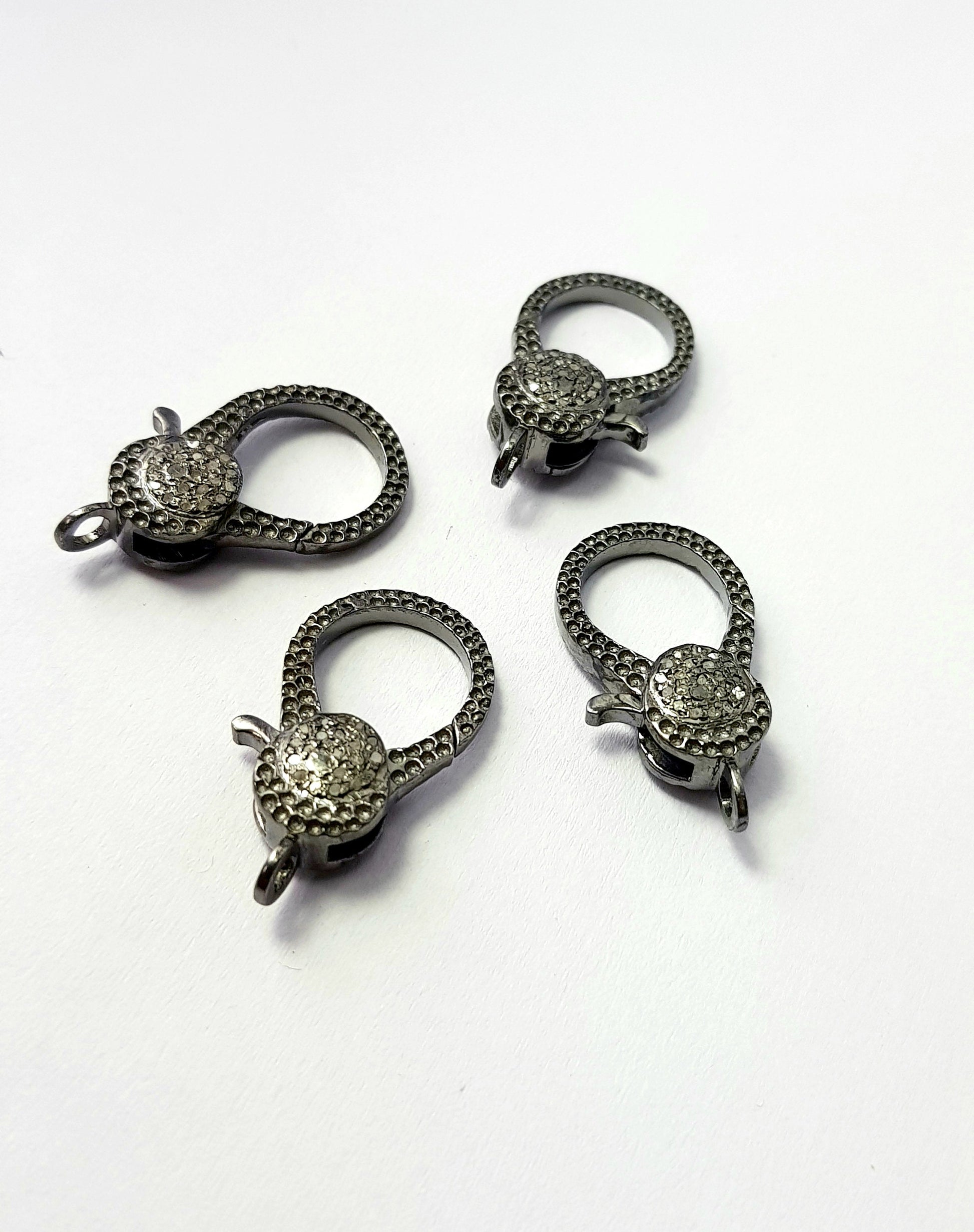 Designer Rosecut Pave Diamond Lobster Design Clasps 925 Sterling Silver Handmade Finish Clasps With Matching Diamond Jump Ring