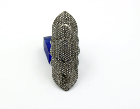 One of a kind Oxidized finish designer Rosecut pave diamond rings 925 sterling silver handmade silver finish diamond ring