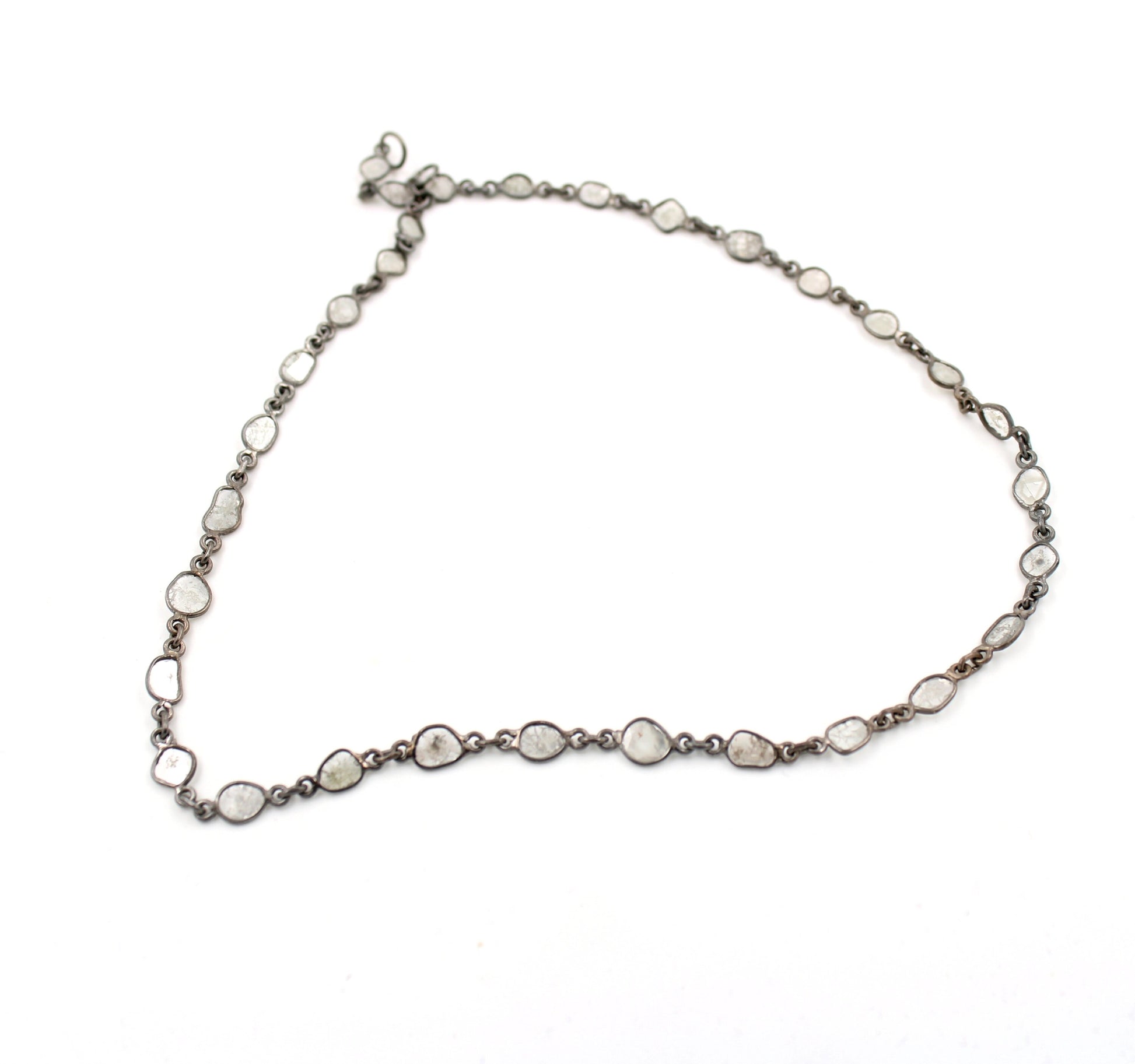 Antique Finish Oxidized And 14K Vermail Gold  925 Sterling Silver Handmade Diamond Slice Polki Chains Necklace Chains Chunkey Chain