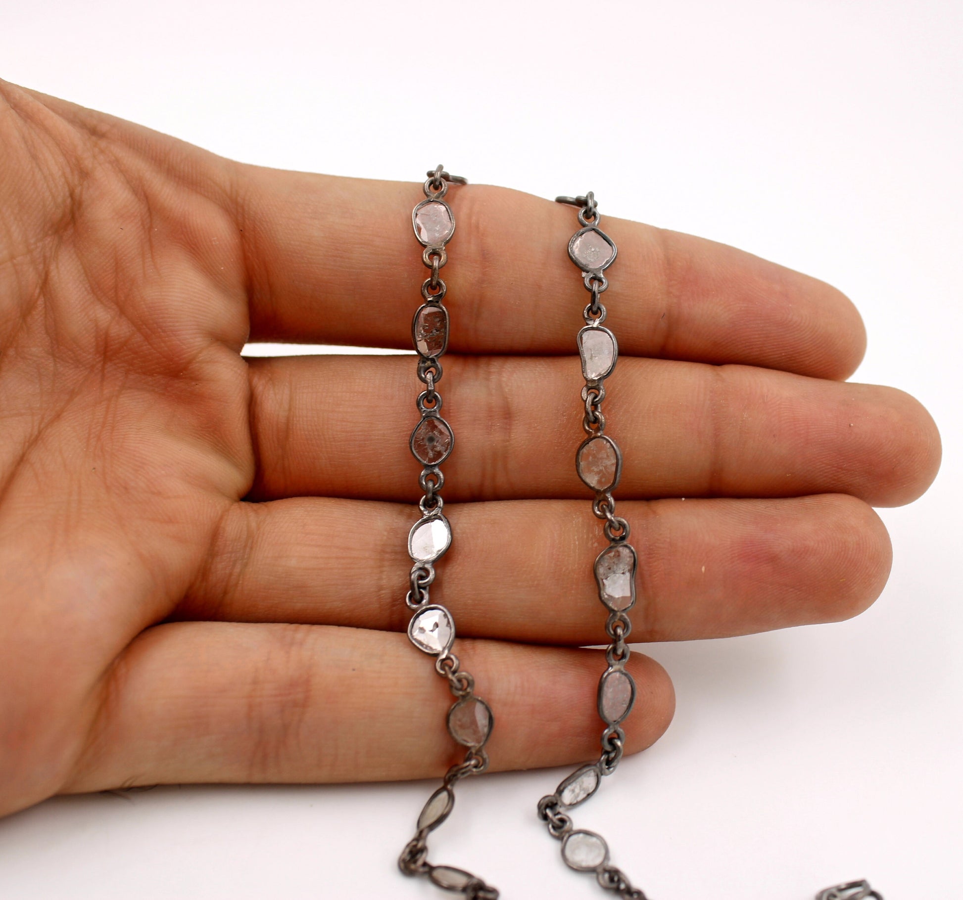 Antique Finish Oxidized And 14K Vermail Gold  925 Sterling Silver Handmade Diamond Slice Polki Chains Necklace Chains Chunkey Chain