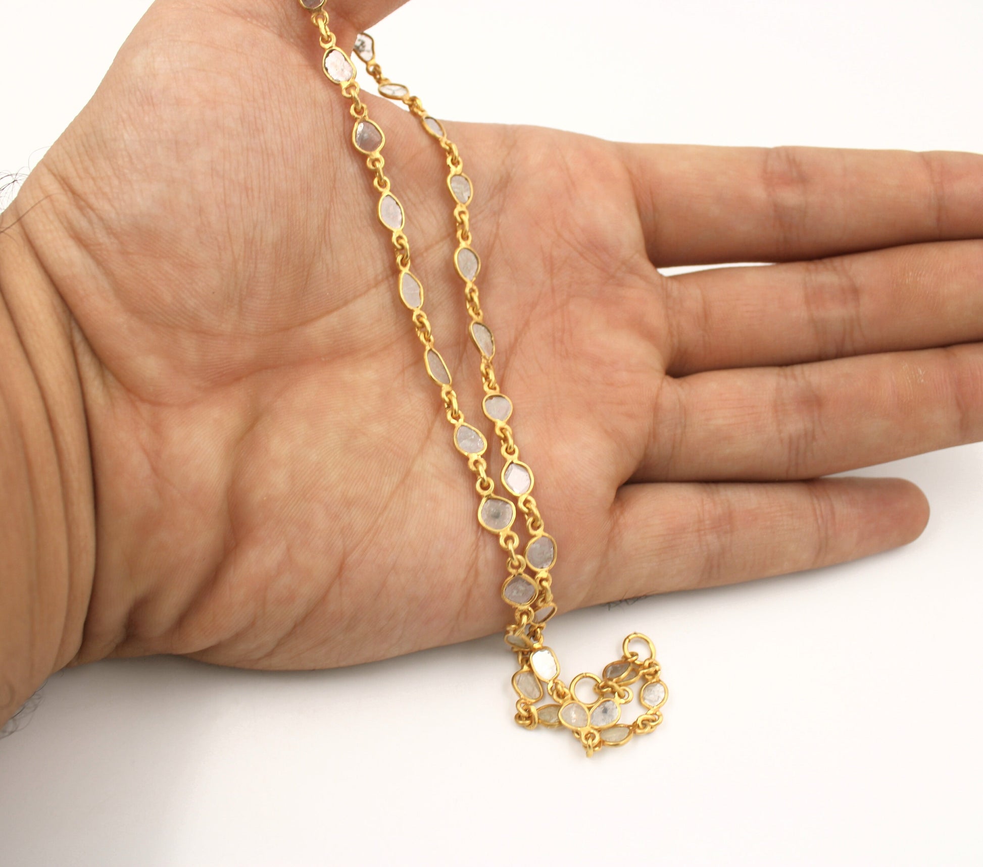 Antique Finish Oxidized And 14K Vermail Gold  925 Sterling Silver Handmade Diamond Slice Polki Chains Necklace Chains Chunkey Chain