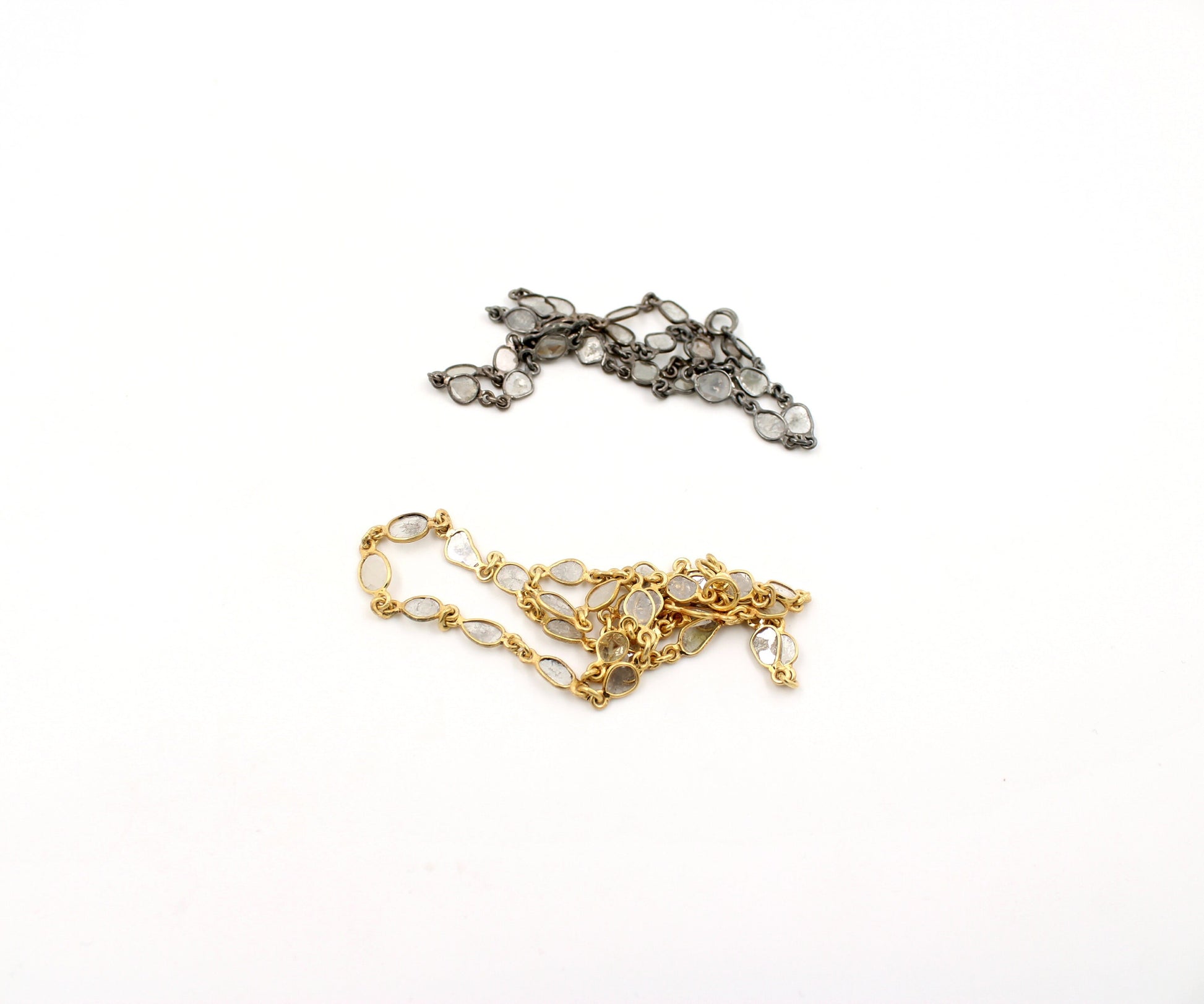 Antique Finish Oxidized And 14K Vermail Gold  925 Sterling Silver Handmade Diamond Slice Polki Chains Necklace Chains Chunkey Chain