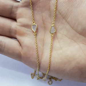 Antique finish oxidized and vermail Gold  925 sterling silver handmade slice polki diamond Flat diamond paper diamond chains necklace chains