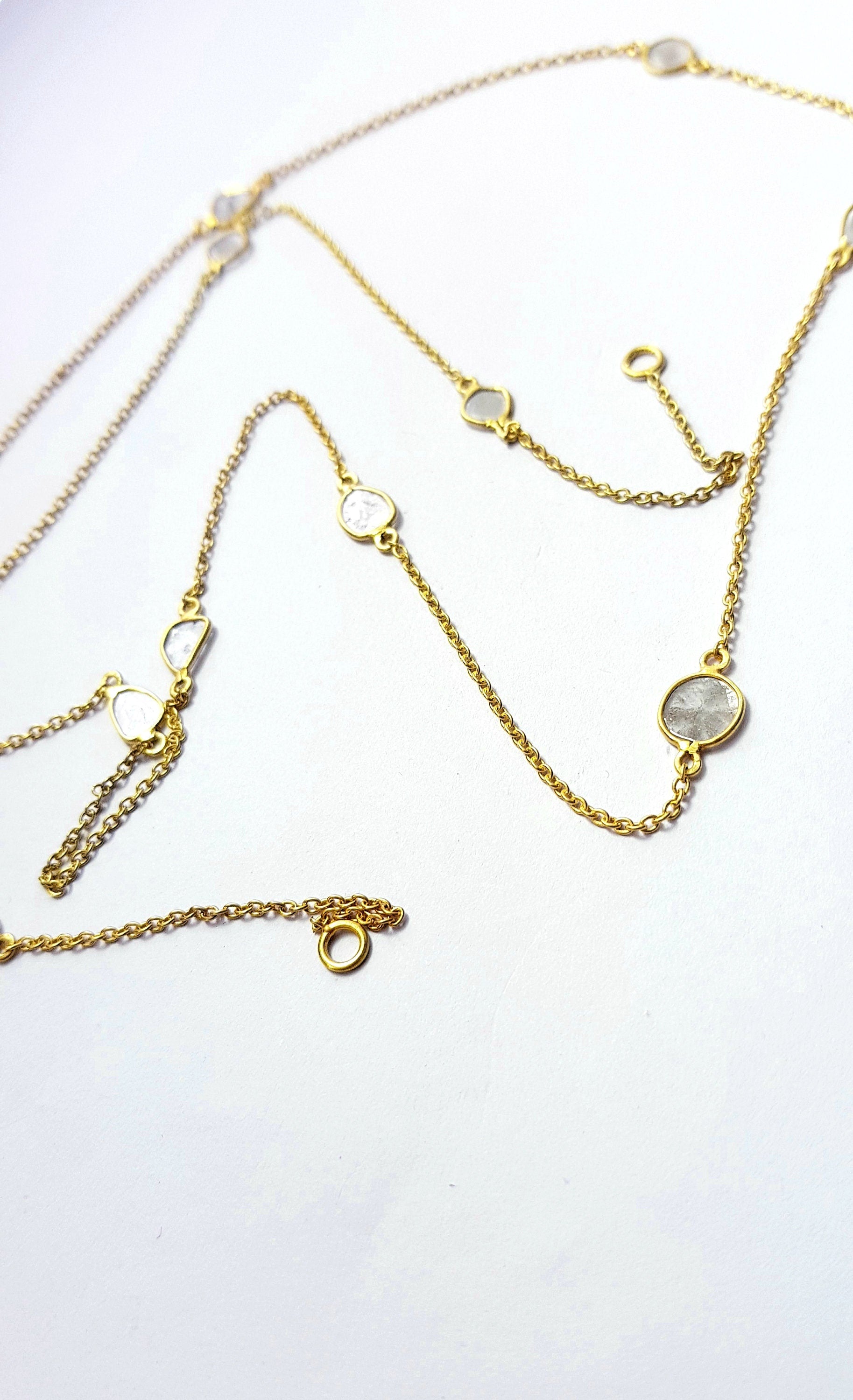 Antique finish oxidized and vermail Gold  925 sterling silver handmade slice polki diamond Flat diamond paper diamond chains necklace chains