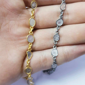 Antique Finish Oxidized And 14K Vermail Gold  925 Sterling Silver Handmade Diamond Slice Polki Chains Necklace Chains Chunkey Chain
