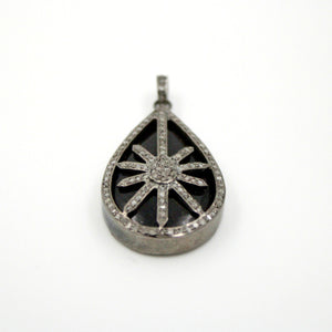 Teardrop starburst black stone designer Rosecut pave diamond pendant 925 sterling silver handmade finish diamond jewelry necklace pendant