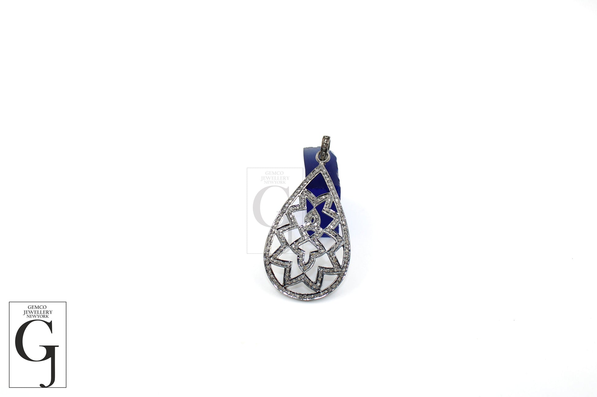 Beautiful teardrop designer flower pendant Rosecut pave diamond pendant 925 sterling silver handmade finish diamond jewelry necklace pendant