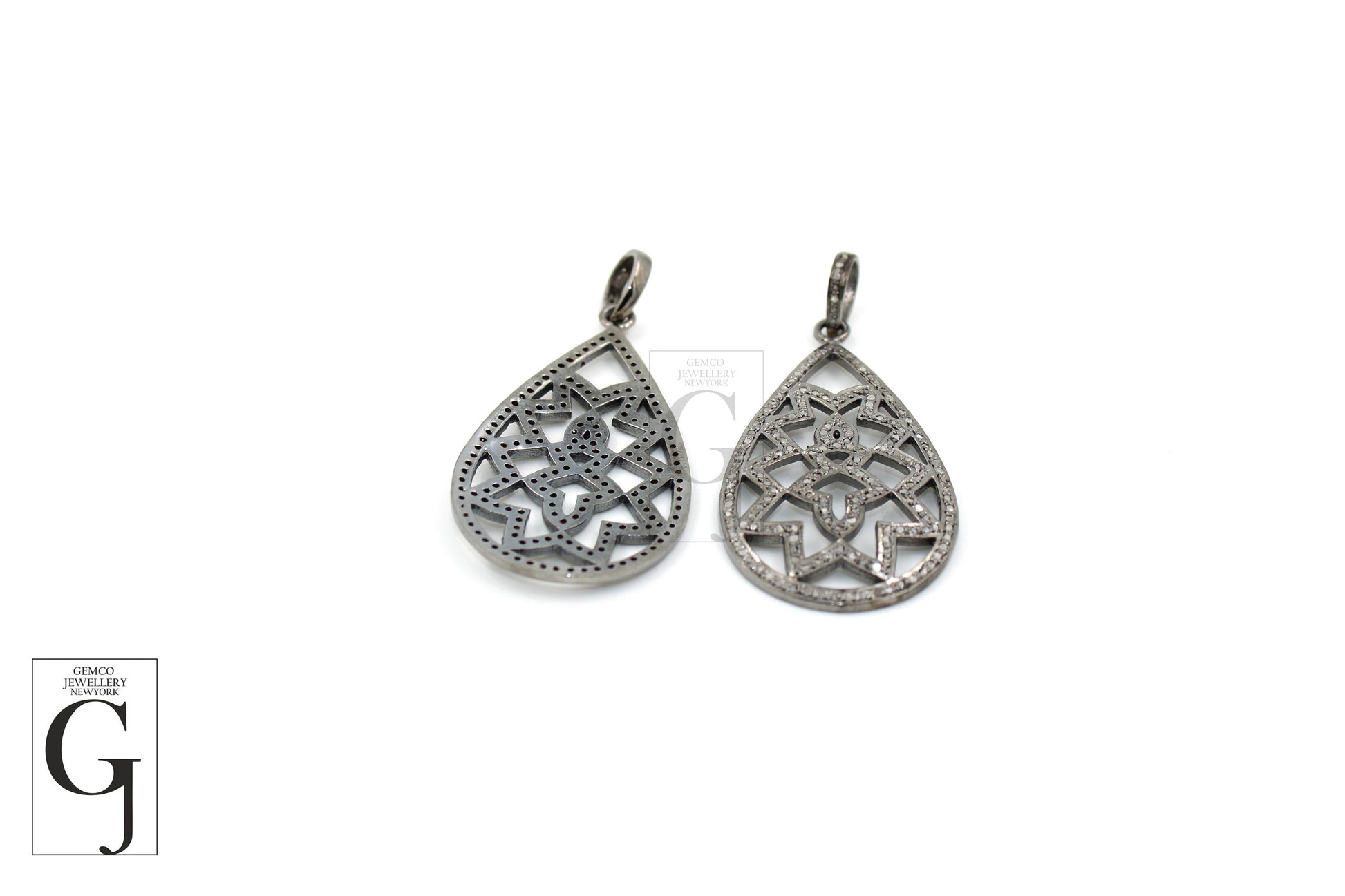 Beautiful teardrop designer flower pendant Rosecut pave diamond pendant 925 sterling silver handmade finish diamond jewelry necklace pendant