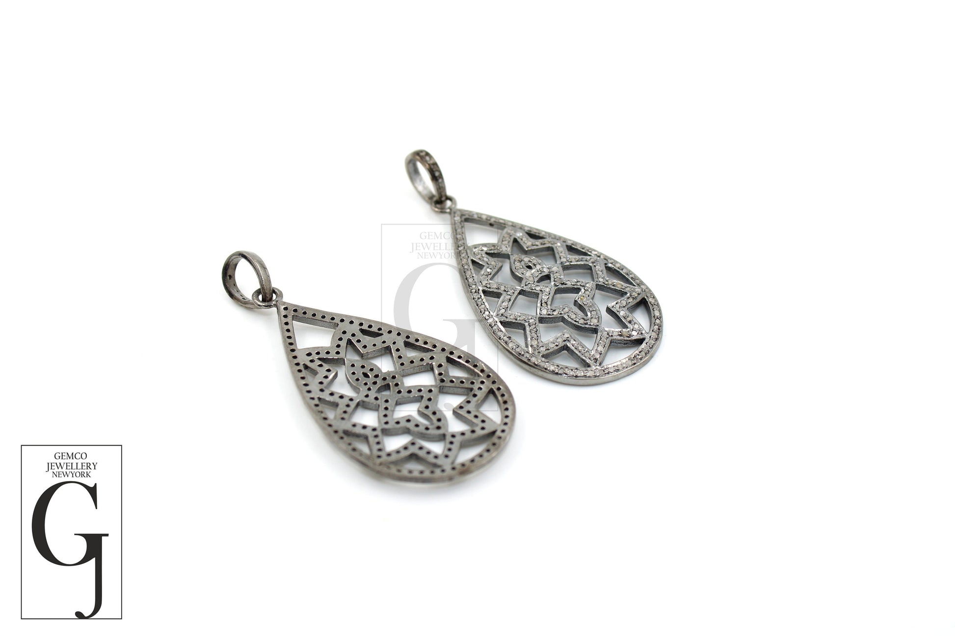 Beautiful teardrop designer flower pendant Rosecut pave diamond pendant 925 sterling silver handmade finish diamond jewelry necklace pendant