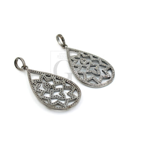 Beautiful teardrop designer flower pendant Rosecut pave diamond pendant 925 sterling silver handmade finish diamond jewelry necklace pendant