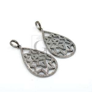 Beautiful teardrop designer flower pendant Rosecut pave diamond pendant 925 sterling silver handmade finish diamond jewelry necklace pendant