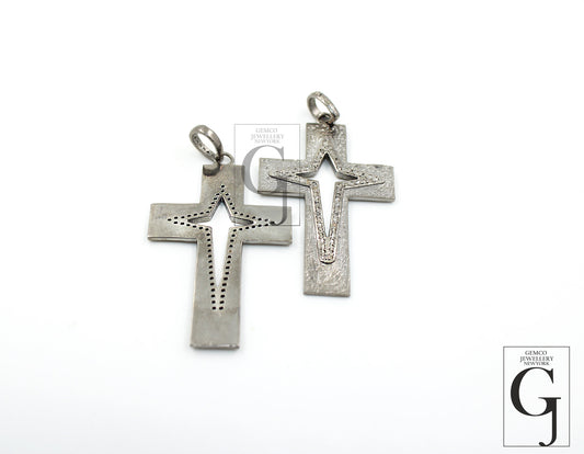 Beautiful Cross Designer Diamond Pendant Rosecut Pave Diamond Pendant 925 Sterling Silver Handmade Finish Diamond Jewelry Necklace Pendant