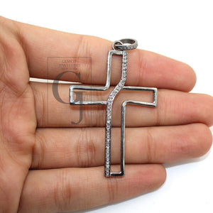 Fashionable Cross Designer Diamond Pendant Rosecut Pave Diamond Pendant 925 Sterling Silver Handmade Finish Diamond Jewelry Necklace Pendant