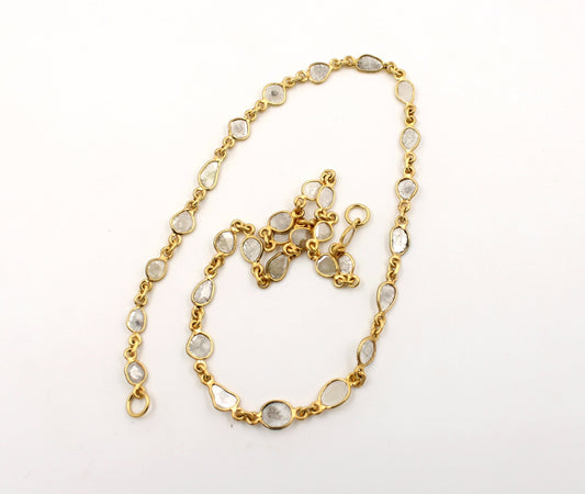 Antique Finish Oxidized And 14K Vermail Gold  925 Sterling Silver Handmade Diamond Slice Polki Chains Necklace Chains Chunkey Chain