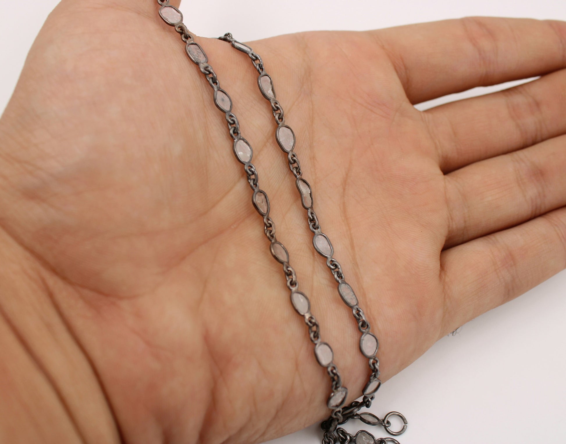 Antique Finish Oxidized And 14K Vermail Gold  925 Sterling Silver Handmade Diamond Slice Polki Chains Necklace Chains Chunkey Chain