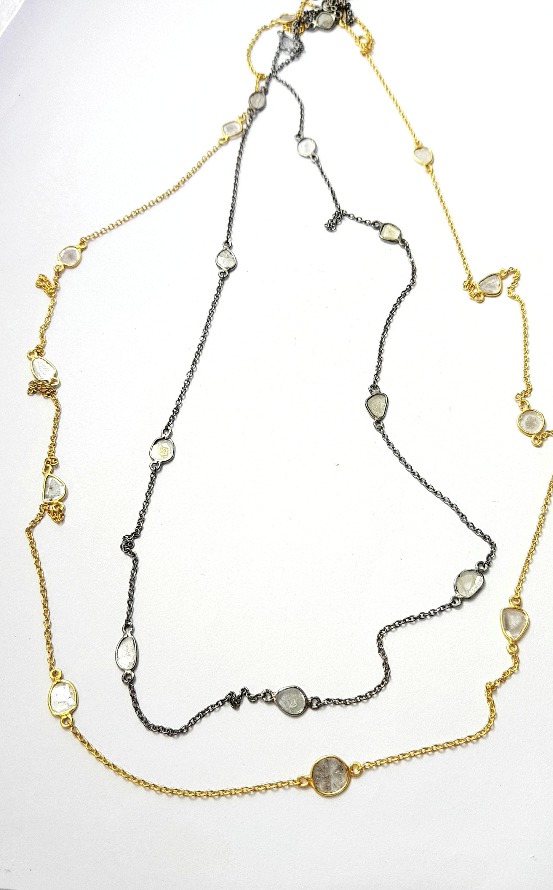 Antique finish oxidized and vermail Gold  925 sterling silver handmade slice polki diamond Flat diamond paper diamond chains necklace chains