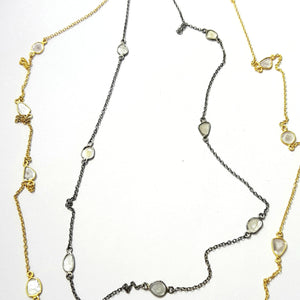 Antique finish oxidized and vermail Gold  925 sterling silver handmade slice polki diamond Flat diamond paper diamond chains necklace chains