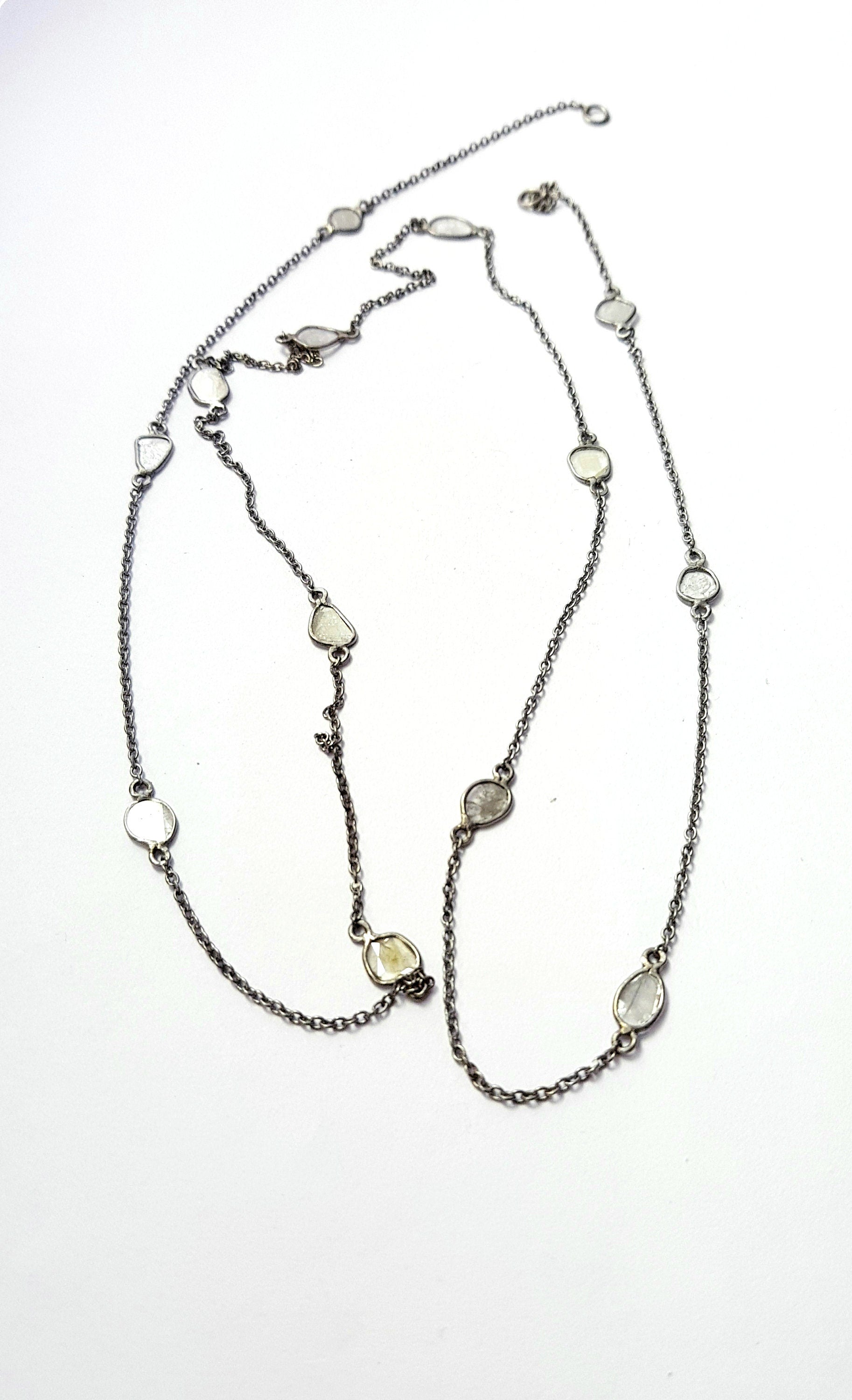 Antique finish oxidized and vermail Gold  925 sterling silver handmade slice polki diamond Flat diamond paper diamond chains necklace chains