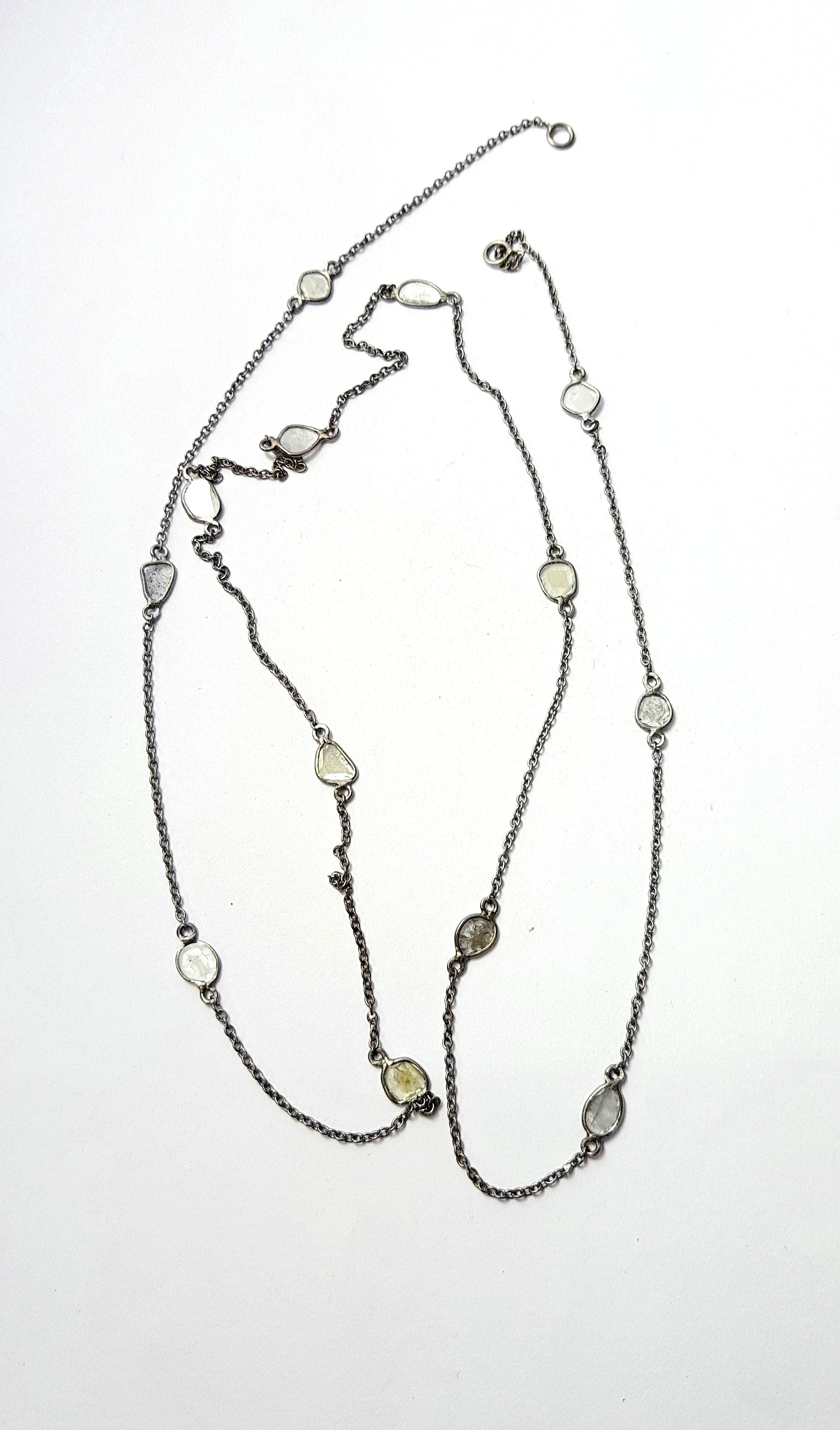 Antique finish oxidized and vermail Gold  925 sterling silver handmade slice polki diamond Flat diamond paper diamond chains necklace chains