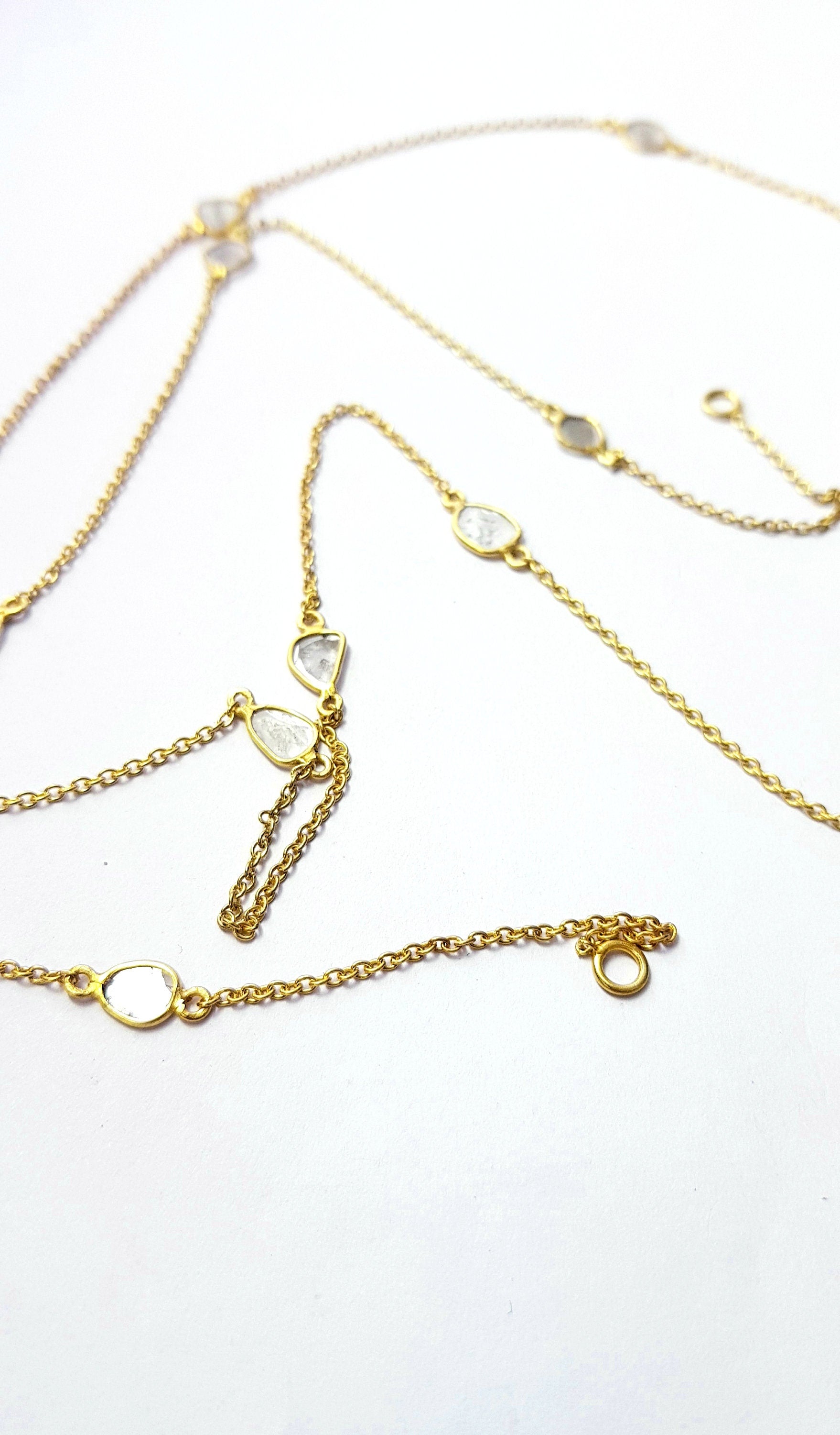 Antique finish oxidized and vermail Gold  925 sterling silver handmade slice polki diamond Flat diamond paper diamond chains necklace chains